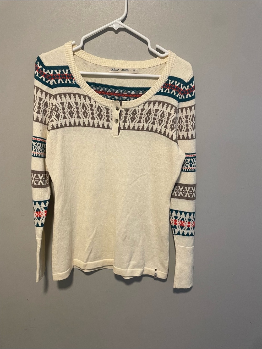 Woolrich Fair Isle Knit Sweater‎ Small Cream Nordic Pullover